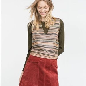 NWT Zara Multicolored Sparkly Striped Top Sz M